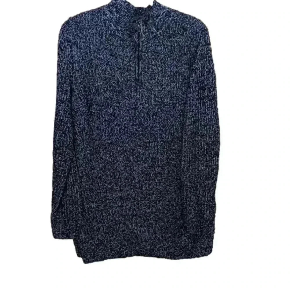 Christopher and Banks black and white tweed quarter zip sweater size XL